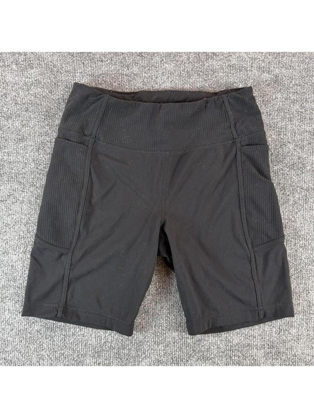 Mondetta Black Athletic Biker Shorts Ribbed Side Phone Pockets - Large, Running